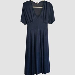 Three Dots Heathered Navy Blue Knit Kimono Style V NeckDress Back Tie SZ M
